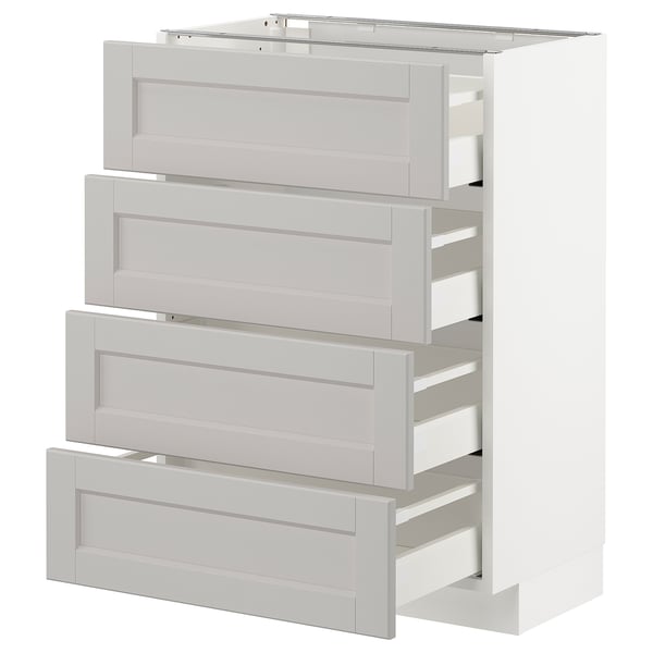 METOD / MAXIMERA base cab 4 frnts/4 drawers, white/Lerhyttan light grey, 60x37 cm