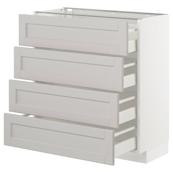 METOD / MAXIMERA base cab 4 frnts/4 drawers, white/Lerhyttan light grey, 80x37 cm