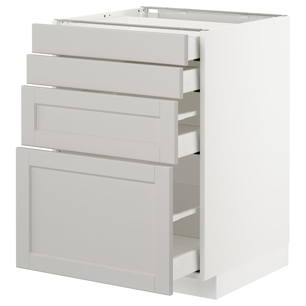 METOD / MAXIMERA base cab 4 frnts/4 drawers, white/Lerhyttan light grey, 60x60 cm