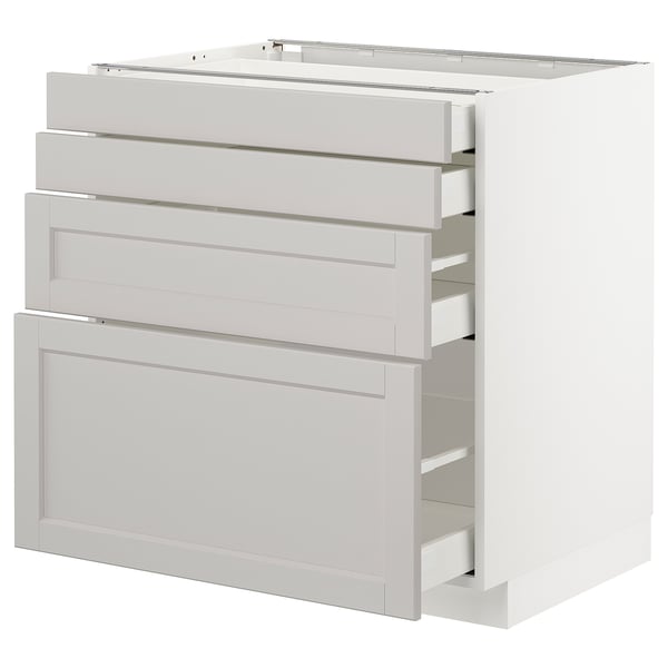 METOD / MAXIMERA base cab 4 frnts/4 drawers, white/Lerhyttan light grey, 80x60 cm