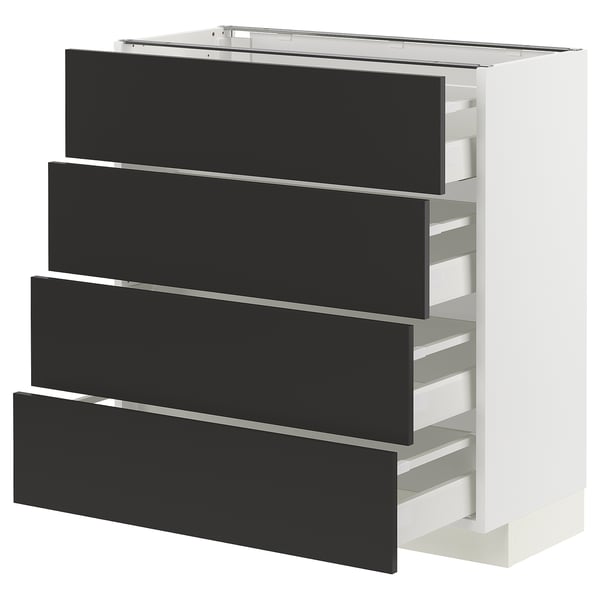 METOD / MAXIMERA base cab 4 frnts/4 drawers, white/Nickebo matt anthracite, 80x37 cm
