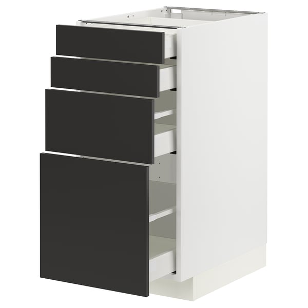 METOD / MAXIMERA base cab 4 frnts/4 drawers, white/Nickebo matt anthracite, 40x60 cm