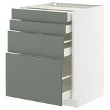 METOD / MAXIMERA base cab 4 frnts/4 drawers, white/Nickebo matt grey-green, 60x60 cm