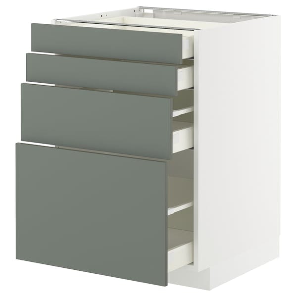 Ikea METOD / MAXIMERA - Base cab 4 frnts/4 drawers, white/Nickebo matt grey-green, 60x60 cm