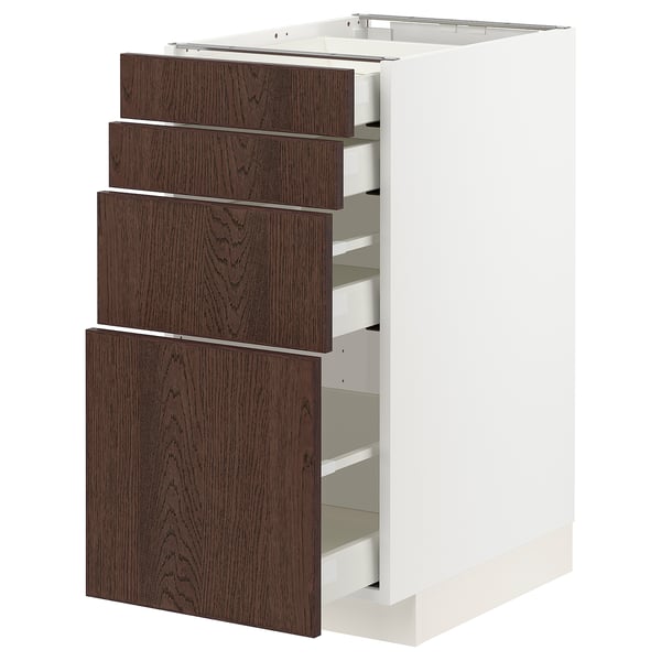 METOD / MAXIMERA base cab 4 frnts/4 drawers, white/Sinarp brown, 40x60 cm