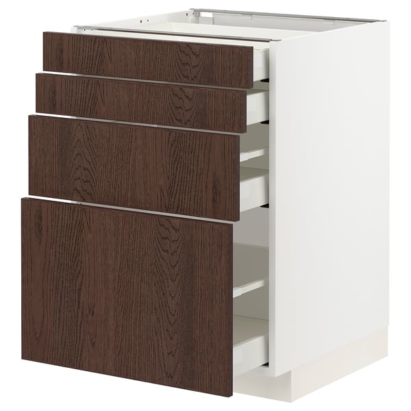 METOD / MAXIMERA base cab 4 frnts/4 drawers, white/Sinarp brown, 60x60 cm
