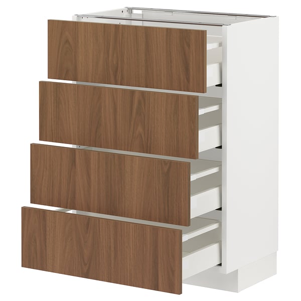 METOD / MAXIMERA base cab 4 frnts/4 drawers, white/Tistorp brown walnut effect, 60x37 cm
