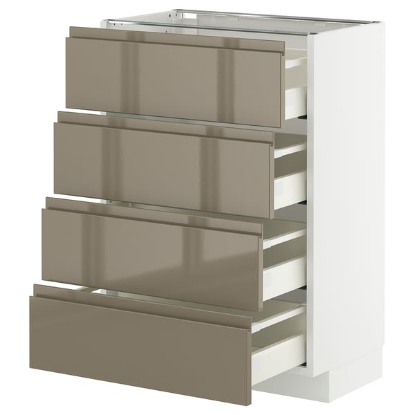 METOD / MAXIMERA base cab 4 frnts/4 drawers, white/Voxtorp high-gloss dark grey-brown, 60x37 cm