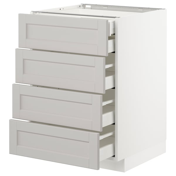 METOD / MAXIMERA base cb 4 frnts/2 low/3 md drwrs, white/Lerhyttan light grey, 60x60 cm