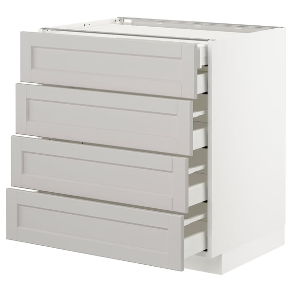 METOD / MAXIMERA base cb 4 frnts/2 low/3 md drwrs, white/Lerhyttan light grey, 80x60 cm