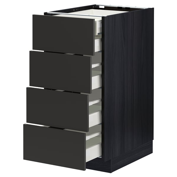 METOD / MAXIMERA base cb 4 frnts/2 low/3 md drwrs, black/Nickebo matt anthracite, 40.0x80.0x60.0 cm