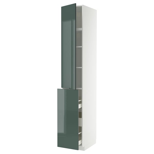 METOD / MAXIMERA hc w p-o func 3drw/1dr/2shlv, white/Kallarp high-gloss dark grey-green, 40x60x240 cm