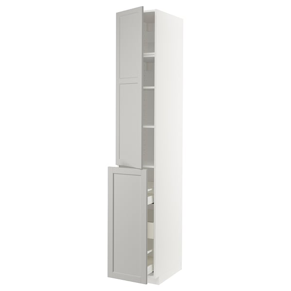 METOD / MAXIMERA hc w p-o func 3drw/1dr/2shlv, white/Lerhyttan light grey, 40x60x240 cm