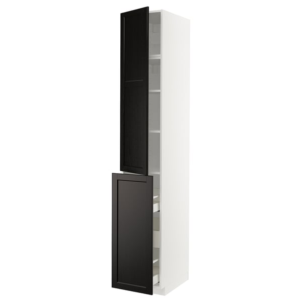METOD / MAXIMERA hc w p-o func 3drw/1dr/2shlv, white/Lerhyttan black stained, 40x60x240 cm