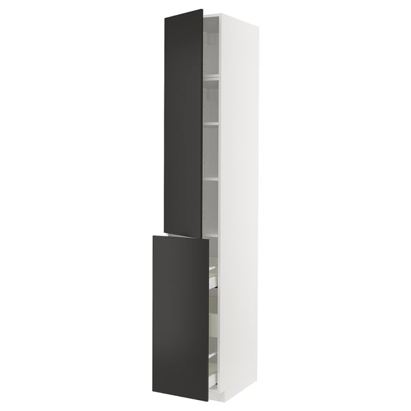 METOD / MAXIMERA hc w p-o func 3drw/1dr/2shlv, white/Nickebo matt anthracite, 40x60x240 cm