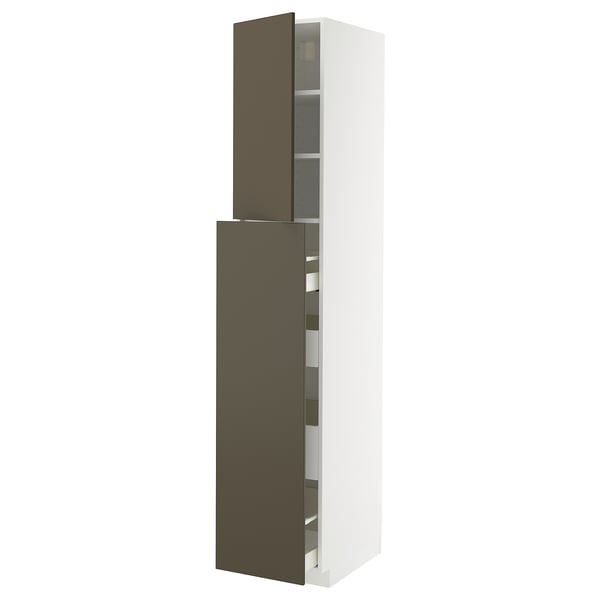 METOD / MAXIMERA hc w p-o func 4drw/1dr/2shlv, white/Havstorp brown-beige, 40x60x220 cm