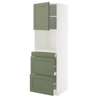 METOD / MAXIMERA hi cab f micro combi w door/3 drwrs, white/Axstad grey-green, 60x60x200 cm