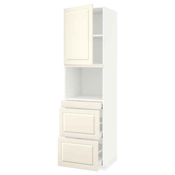 METOD / MAXIMERA hi cab f micro combi w door/3 drwrs, white/Bodbyn off-white, 60x60x220 cm