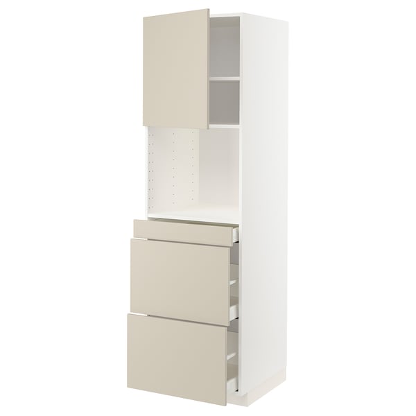 METOD / MAXIMERA hi cab f micro combi w door/3 drwrs, white/Havstorp beige, 60x60x200 cm