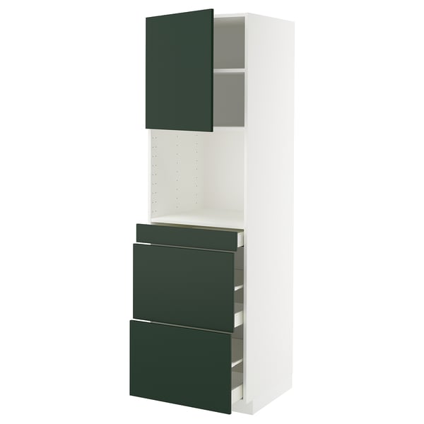 METOD / MAXIMERA hi cab f micro combi w door/3 drwrs, white/Havstorp deep green, 60x60x200 cm