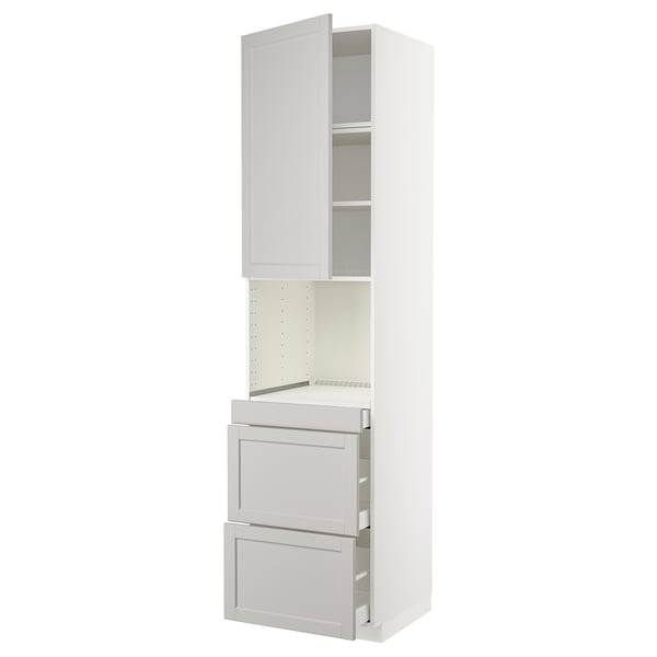 METOD / MAXIMERA hi cab f micro combi w door/3 drwrs, white/Lerhyttan light grey, 60x60x240 cm