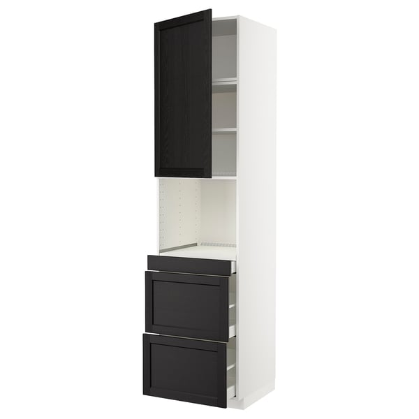 METOD / MAXIMERA hi cab f micro combi w door/3 drwrs, white/Lerhyttan black stained, 60x60x240 cm