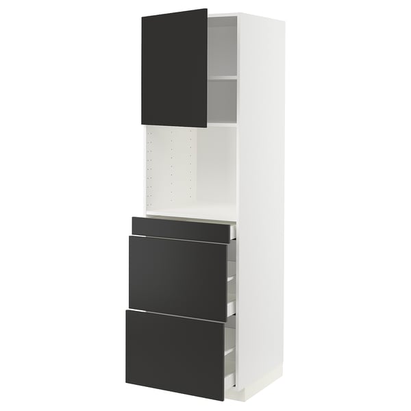 METOD / MAXIMERA hi cab f micro combi w door/3 drwrs, white/Nickebo matt anthracite, 60x60x200 cm