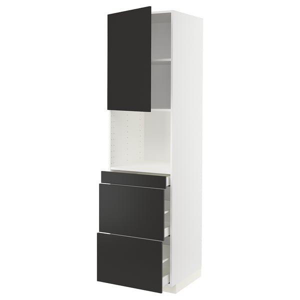 METOD / MAXIMERA hi cab f micro combi w door/3 drwrs, white/Nickebo matt anthracite, 60x60x220 cm