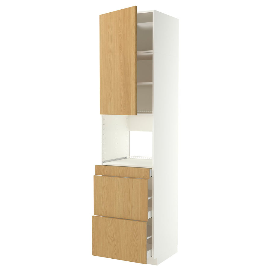 METOD / MAXIMERA hi cab f micro combi w door/3 drwrs, white/Sinarp oak veneer, 60x60x240 cm