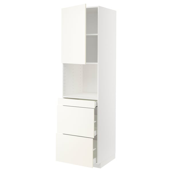 METOD / MAXIMERA hi cab f micro combi w door/3 drwrs, white/Vallstena white, 60x60x220 cm
