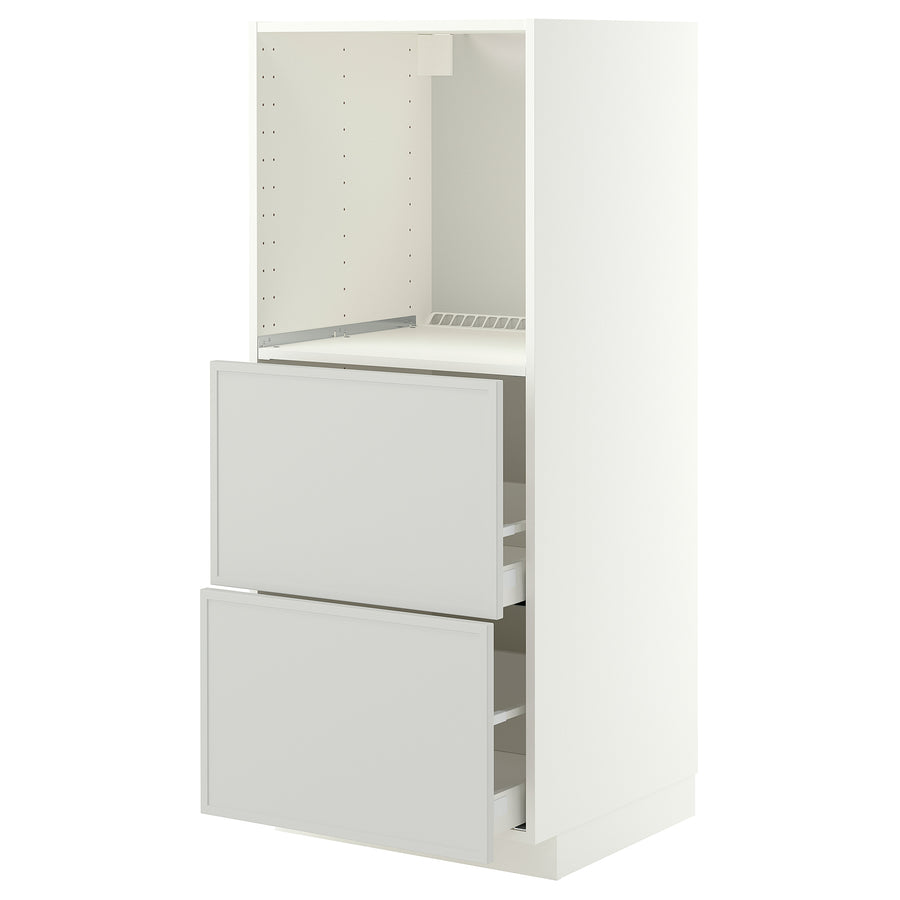 METOD / MAXIMERA high cabinet w 2 drawers for oven, white/Aspudden light grey, 60x60x140 cm