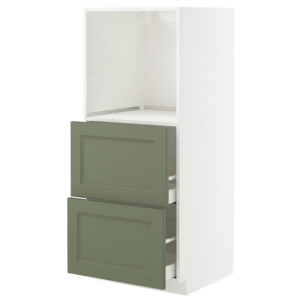 Ikea METOD / MAXIMERA - Tall cabinet/2 drawers for oven, white/Axstad gray-green,60x60x140 cm