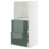 METOD / MAXIMERA high cabinet w 2 drawers for oven, white/Kallarp high-gloss dark grey-green, 60x60x140 cm