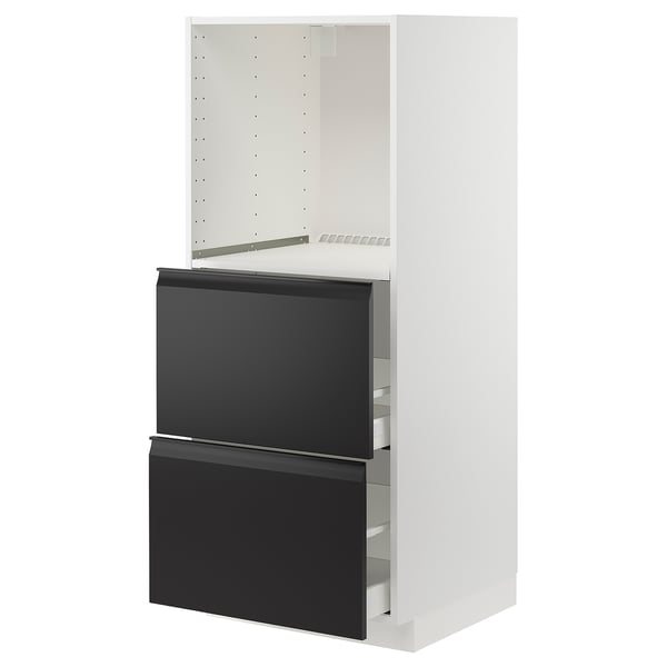 METOD / MAXIMERA high cabinet w 2 drawers for oven, white/Upplöv matt anthracite, 60x60x140 cm