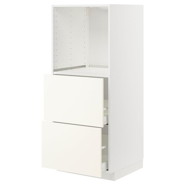 METOD / MAXIMERA high cabinet w 2 drawers for oven, white/Vallstena white, 60x60x140 cm