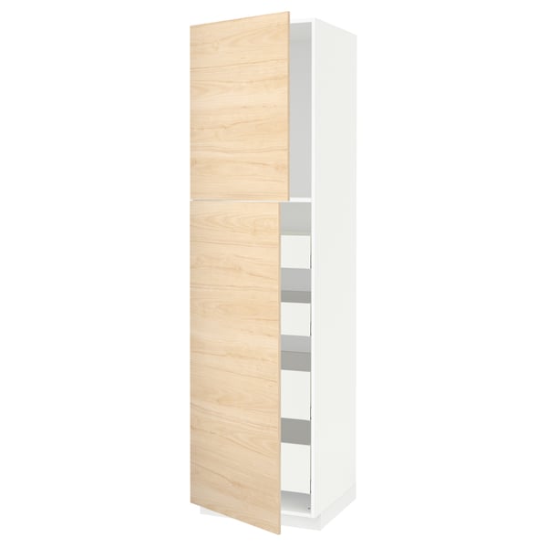 METOD / MAXIMERA hi cab w 2 doors/4 drawers, white/Askersund light ash effect, 60x60x220 cm