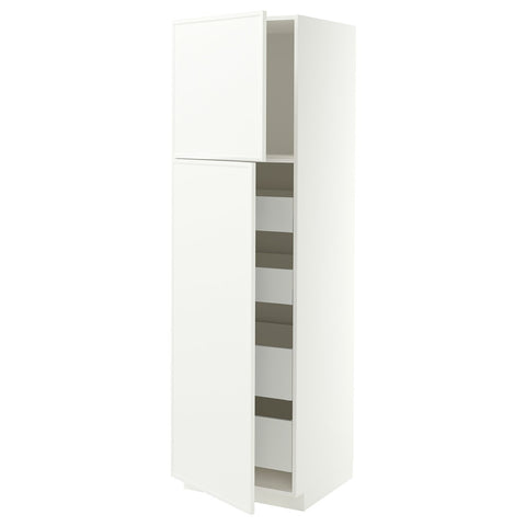 METOD / MAXIMERA hi cab w 2 doors/4 drawers, white/Aspudden matt white, 60x60x200 cm
