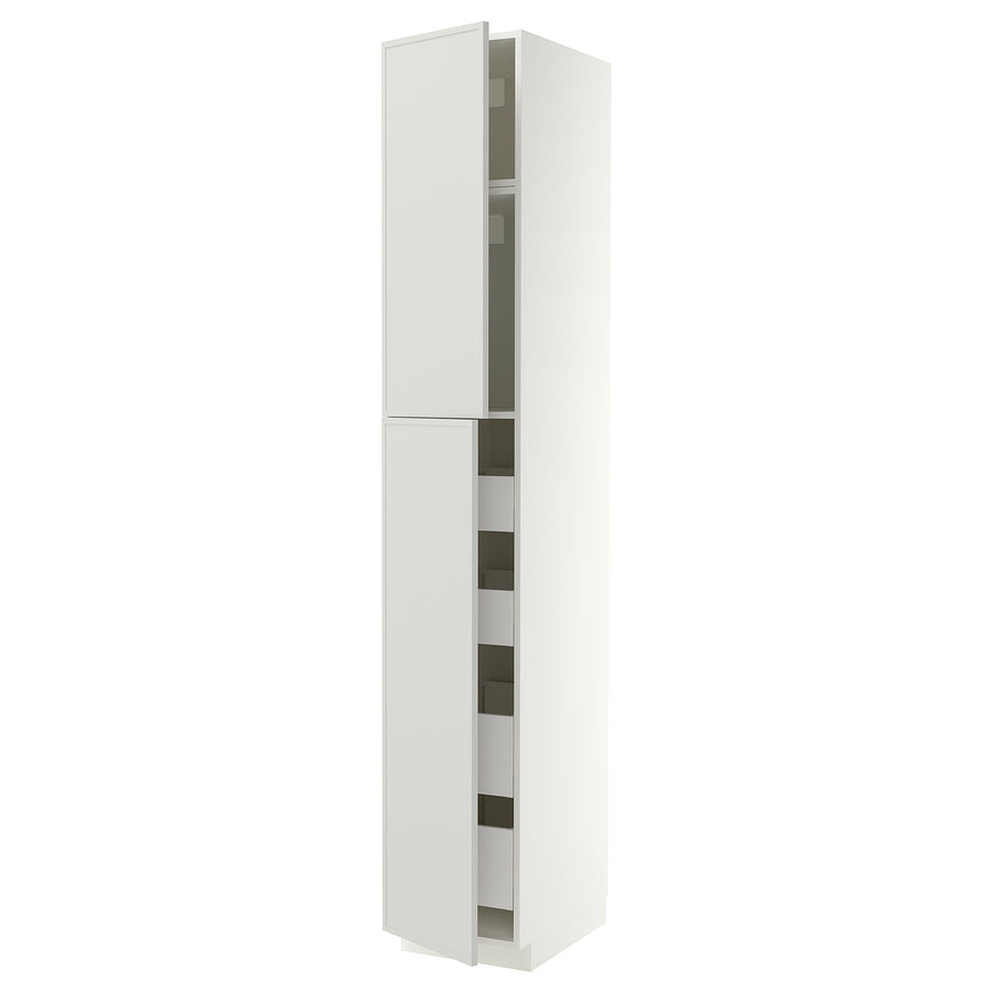 METOD / MAXIMERA hi cab w 2 doors/4 drawers, white/Aspudden light grey, 40x60x240 cm