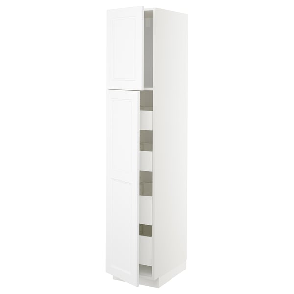 METOD / MAXIMERA hi cab w 2 doors/4 drawers, white/Axstad matt white, 40x60x200 cm