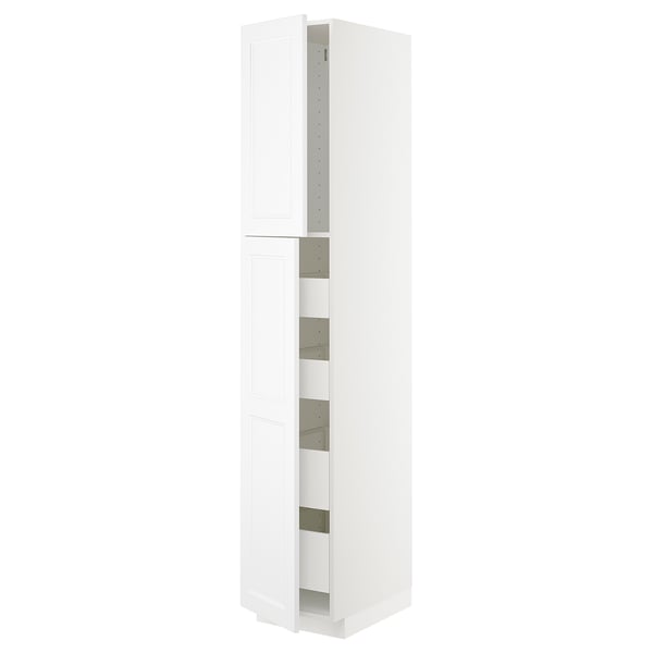 METOD / MAXIMERA hi cab w 2 doors/4 drawers, white/Axstad matt white, 40x60x220 cm