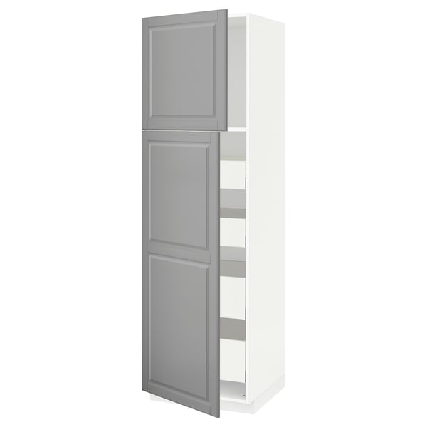 METOD / MAXIMERA hi cab w 2 doors/4 drawers, white/Bodbyn grey