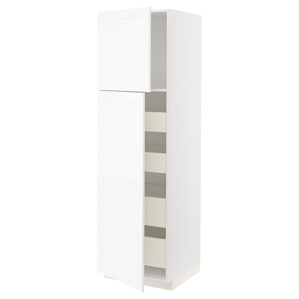 METOD / MAXIMERA hi cab w 2 doors/4 drawers, white Enköping/white wood effect, 60x60x200 cm