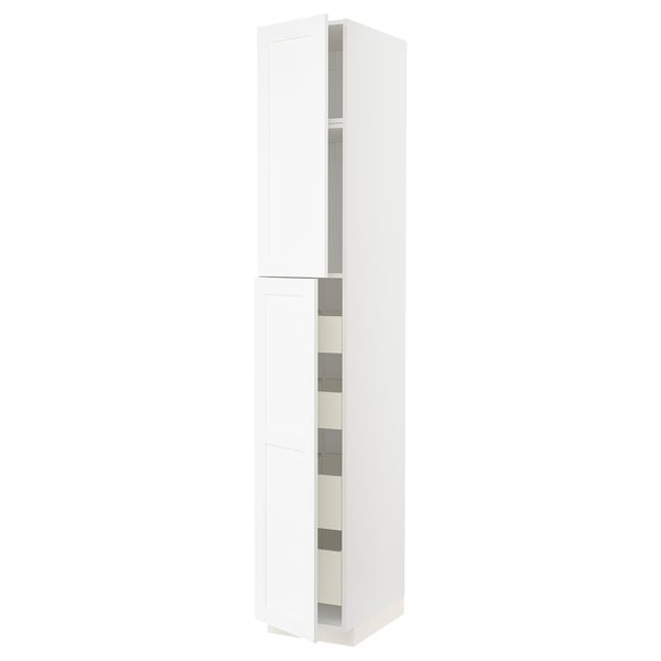 METOD / MAXIMERA hi cab w 2 doors/4 drawers, white Enköping/white wood effect, 40x60x240 cm