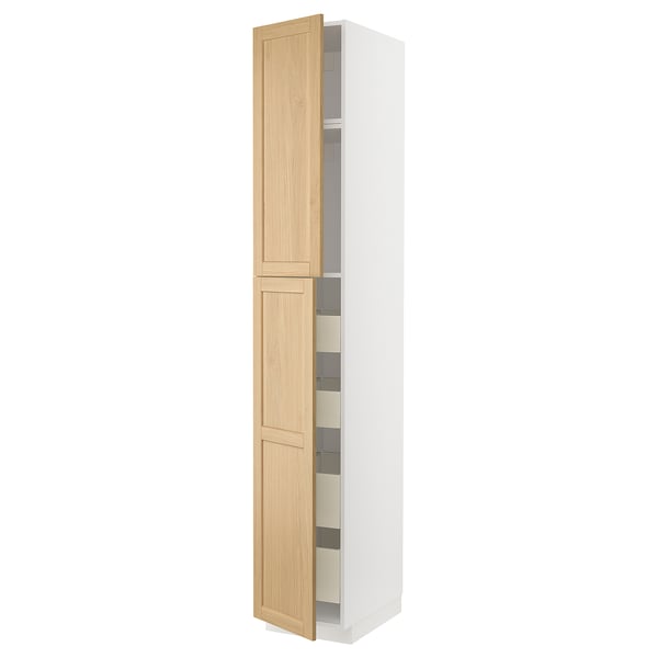 METOD / MAXIMERA hi cab w 2 doors/4 drawers, white/Forsbacka oak, 40x60x240 cm