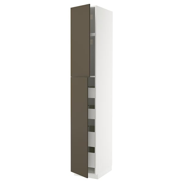 Ikea METOD / MAXIMERA - Hi cab w 2 doors/4 drawers, white/Havstorp brown-beige, 40x60x240 cm