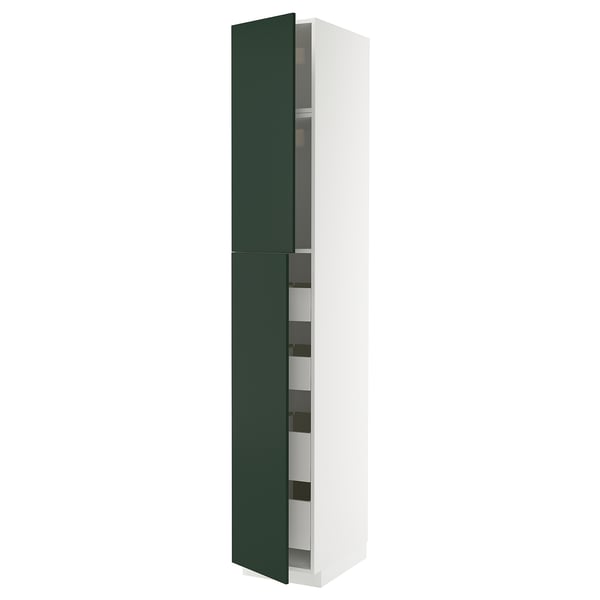METOD / MAXIMERA hi cab w 2 doors/4 drawers, white/Havstorp deep green, 40x60x240 cm