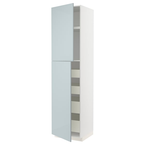 METOD / MAXIMERA hi cab w 2 doors/4 drawers, white/Kallarp light grey-blue, 60.0x240.0x60.0 cm