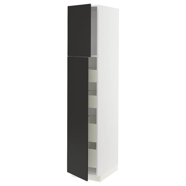 METOD / MAXIMERA hi cab w 2 doors/4 drawers, white/Nickebo matt anthracite, 40x60x200 cm