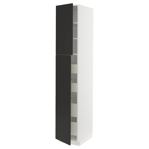METOD / MAXIMERA hi cab w 2 doors/4 drawers, white/Nickebo matt anthracite, 40x60x220 cm