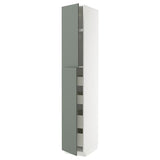 METOD / MAXIMERA hi cab w 2 doors/4 drawers, white/Nickebo matt grey-green, 40x60x240 cm